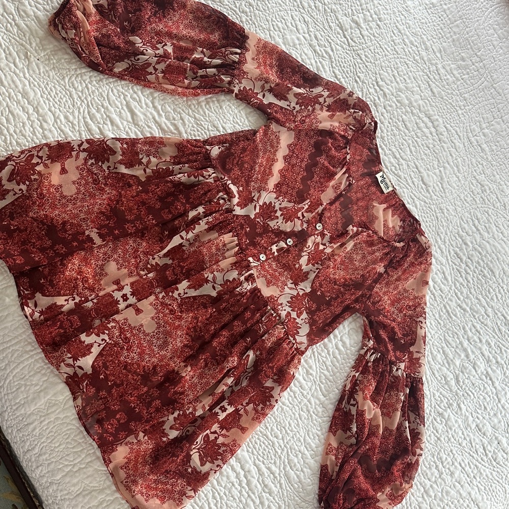 Show Me Your MuMu Red Paisley Button-Front Blouse
